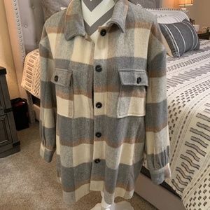 NEW Brushed Plaid Shirt Long Sleeve Flannel Button-Down Shacket L